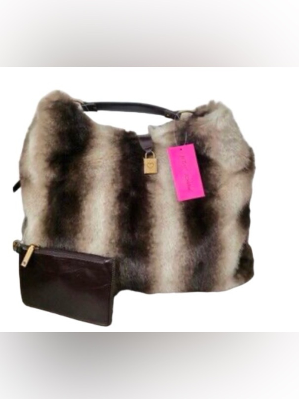 Betsey Johnson Xotelly faux fur tote with attached wristlet